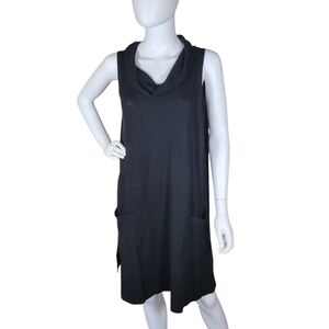 Eileen Fisher Cowl Neck A-Line Dress Womens Small Dark Gray Hemp Organic Pockets